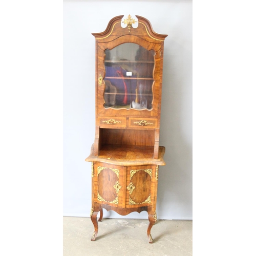 41 - An antique Louis XV style vitrine display cabinet or bookcase, glazed display shelves over 2 small d... 