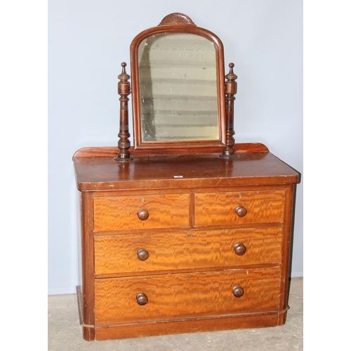 48 - A Victorian mahogany 2 over 2 chest of drawers or dressing chest with mirror, approx 102cm wide