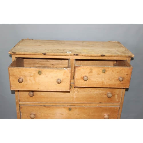 49 - A large Victorian pine 2 over 3 chest of drawers with bun handles, approx 110cm wide by 122cm tall