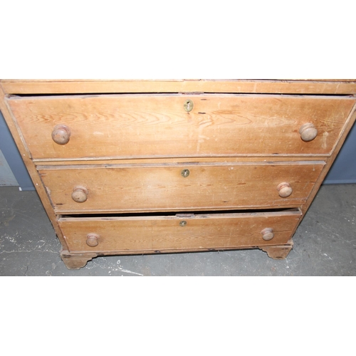 49 - A large Victorian pine 2 over 3 chest of drawers with bun handles, approx 110cm wide by 122cm tall