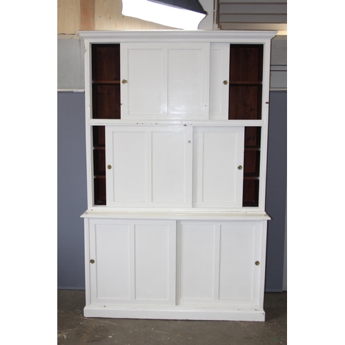 50 - An extremely large Victorian or early 20th century painted pine housekeepers cupboard comprising of ... 