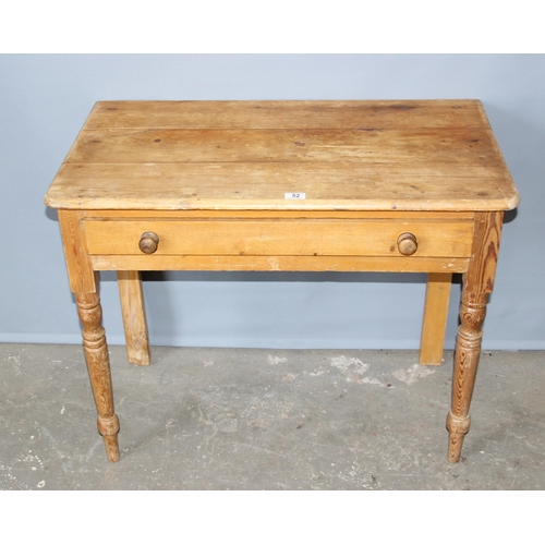 52 - A Victorian pine console table with drawer, approx 92cm wide