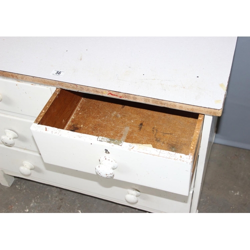 56 - An antique painted pine chest of drawers with Formica top, approx 95cm wide