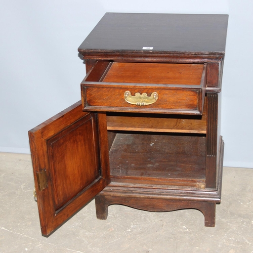 58 - An antique carved oak side cupboard with drawer, approx 55cm wide