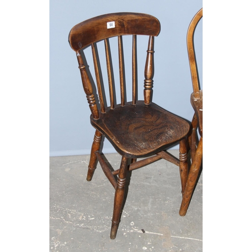 64 - 4 assorted antique and vintage elm seated chairs