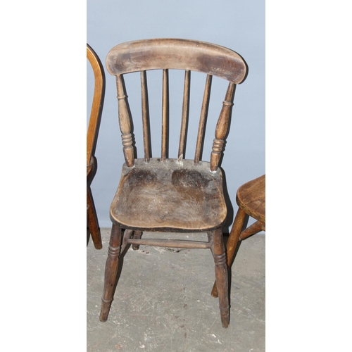 64 - 4 assorted antique and vintage elm seated chairs