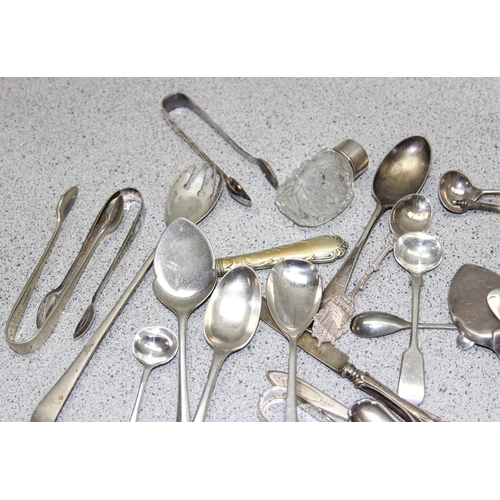 1034 - Qty of assorted cutlery, mostly silver plated, some silver handled and silver mounted items