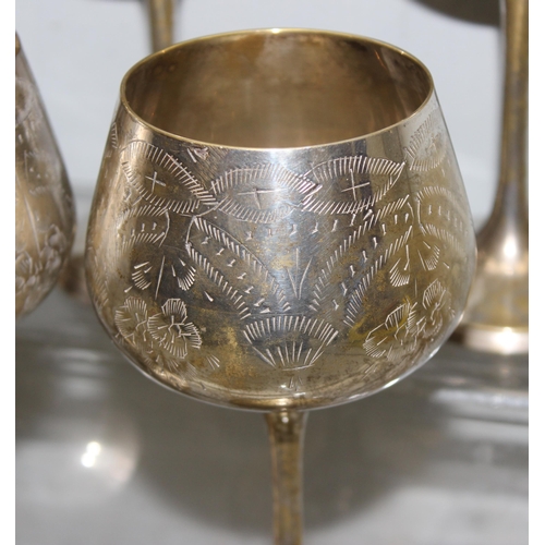 1042 - A set of 6 silver plated goblets and a silver plated jug