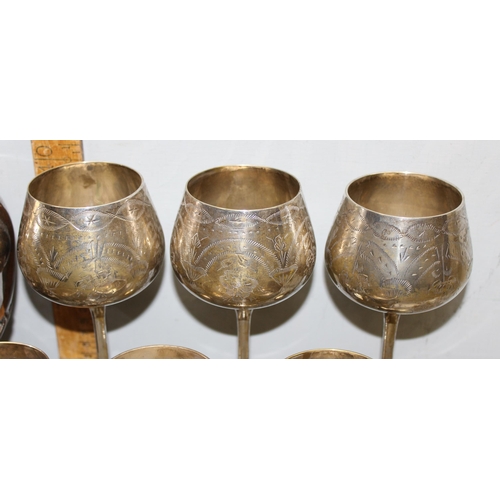 1042 - A set of 6 silver plated goblets and a silver plated jug