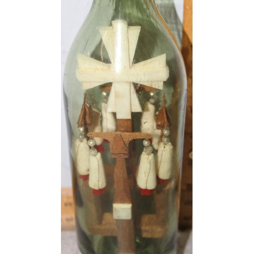 1776 - An unusual religious display in vintage bottle, possibly Prisoner of War work