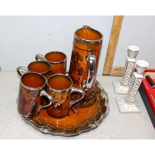 1808 - Mixed lot to include sword skewers, lustre wear & coopered oak bowl