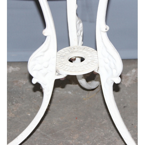 304 - Victorian style painted aluminium bistro patio set, approx width of table 70cm