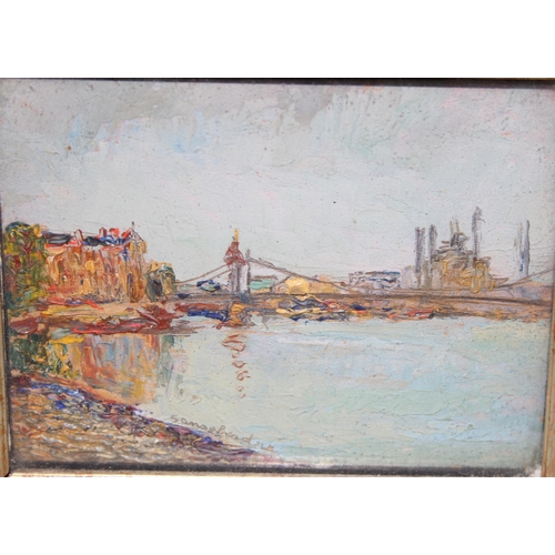 374 - Piero Sansalvadore (1892-1955) Oil on panel miniature in gilt frame, London Hammersmith Bridge, vari... 