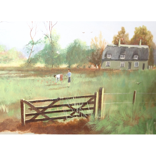 376 - John Barber (XX) Local Artist, Oil on board painting of a rural scene, probably Oxfordshire, in gilt... 