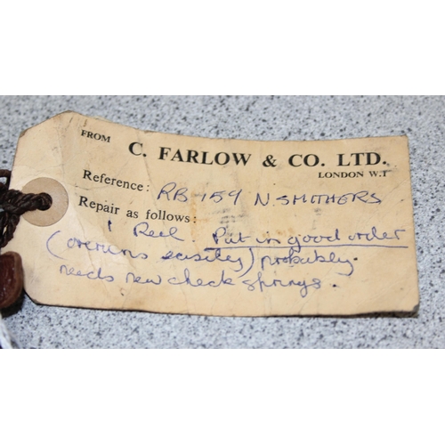 709 - Early 20th century C. Farlow & Co wide drum 4.5 inch fly fishing reel stamped C Farlow & Co Ltd. Lon... 