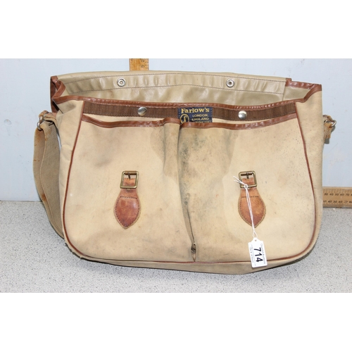 714 - Vintage leather & canvas trout fishing shoulder bag by Farlow's