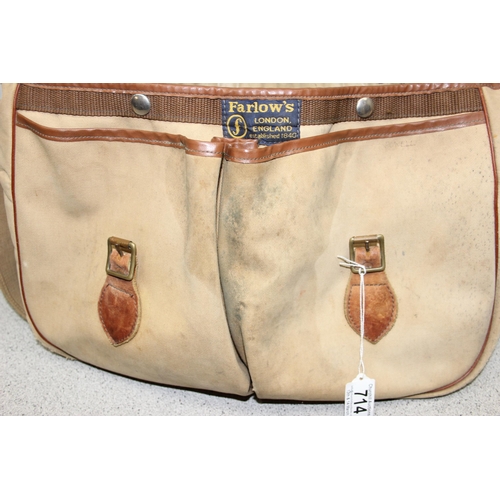 714 - Vintage leather & canvas trout fishing shoulder bag by Farlow's