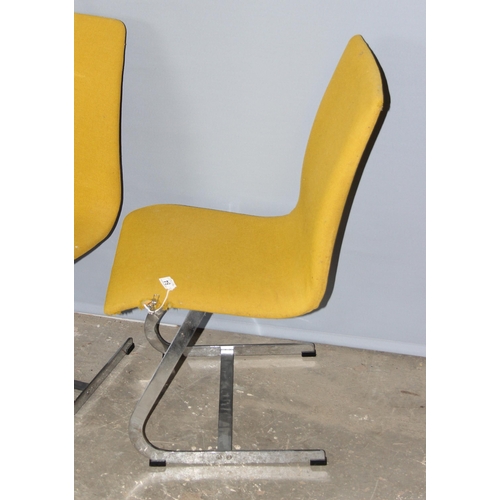 84 - Retro 1970's cantilever dining chairs in the style of Milo Baughman with brushed steel frames and mu... 