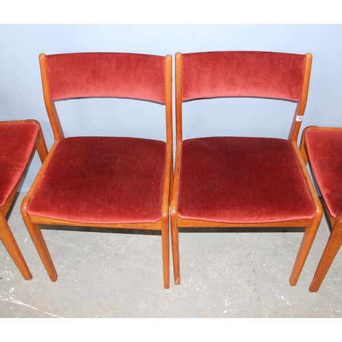 86 - 4 Retro Danish dining chairs by Farstrup with burgundy upholstery and teak frame