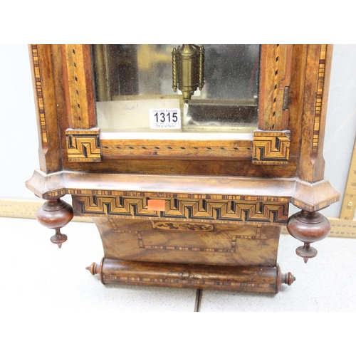 1315 - An impressive antique wall clock with marquetry inlaid case, key and pendulum, approx 94cm tall