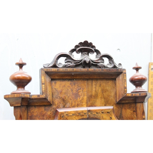 1315 - An impressive antique wall clock with marquetry inlaid case, key and pendulum, approx 94cm tall