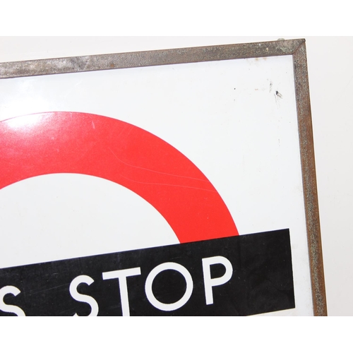 350A - A mid 20th century double sided London Transport enamel Bus Stop sign in original metal frame, beari... 