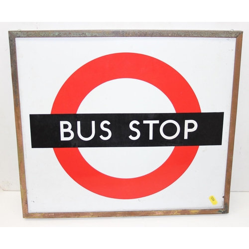 350A - A mid 20th century double sided London Transport enamel Bus Stop sign in original metal frame, beari... 