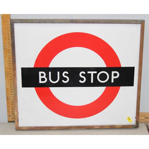 350A - A mid 20th century double sided London Transport enamel Bus Stop sign in original metal frame, beari... 