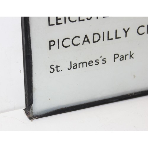 350B - A mid 20th century London Transport glass display sign, 5p and various destinations - Blackfriars, B... 