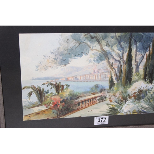 372 - Vintage European school watercolour of a Rivera scene, indistinctly signed