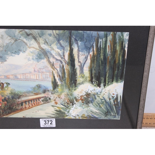 372 - Vintage European school watercolour of a Rivera scene, indistinctly signed