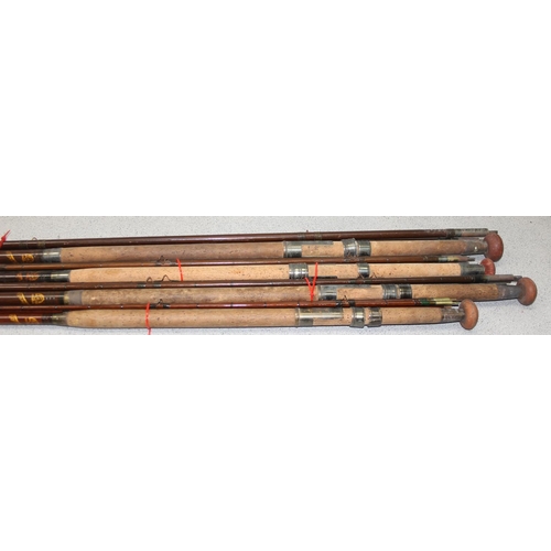 704 - Qty of vintage fishing rods to include 4 interesting C Farlow Hold Fast fishing rods, some with inte... 