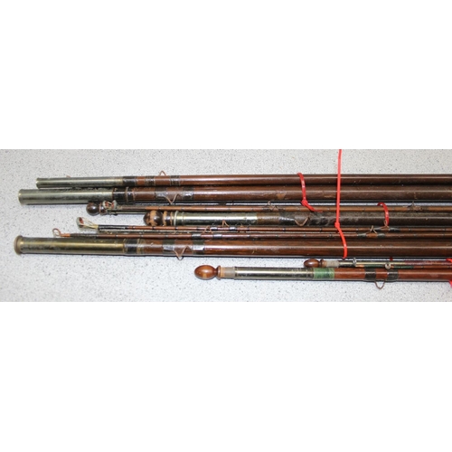 704 - Qty of vintage fishing rods to include 4 interesting C Farlow Hold Fast fishing rods, some with inte... 