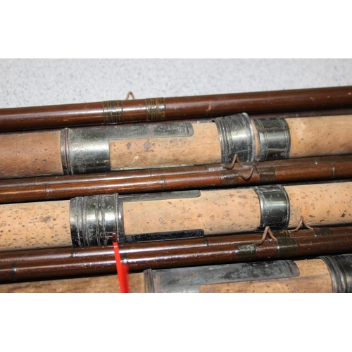 704 - Qty of vintage fishing rods to include 4 interesting C Farlow Hold Fast fishing rods, some with inte... 