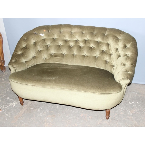 76 - Antique button back two seater sofa, sprung seats with later upholstery approx width 150cm