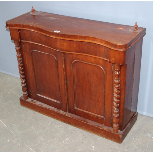 80 - Antique mahogany side cupboard with hidden draw and barley twist supports, approx 105cm wide