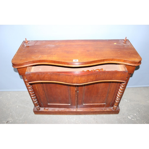 80 - Antique mahogany side cupboard with hidden draw and barley twist supports, approx 105cm wide