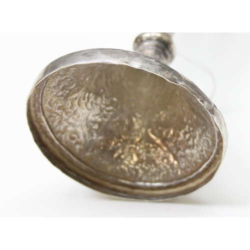 1043 - An Indian silver vase with embossed decoration and flared rim, XRF tested approx 93% pure, approx 21... 