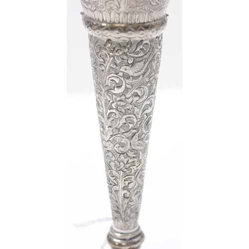 1043 - An Indian silver vase with embossed decoration and flared rim, XRF tested approx 93% pure, approx 21... 