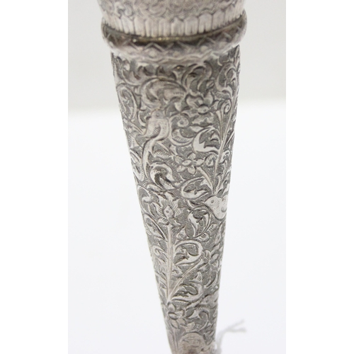 1043 - An Indian silver vase with embossed decoration and flared rim, XRF tested approx 93% pure, approx 21... 