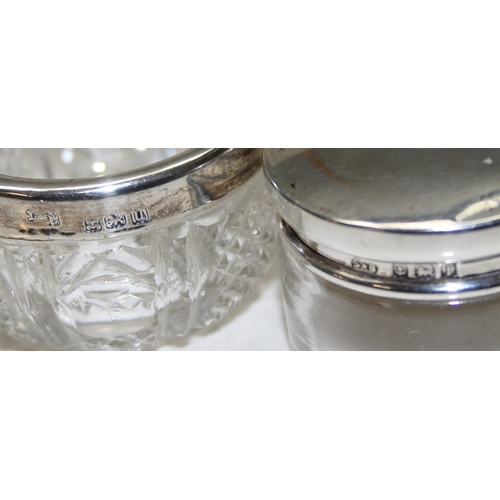 1047 - 3 antique glass & silver topped items to include a Chester 1906 dressing table tidy