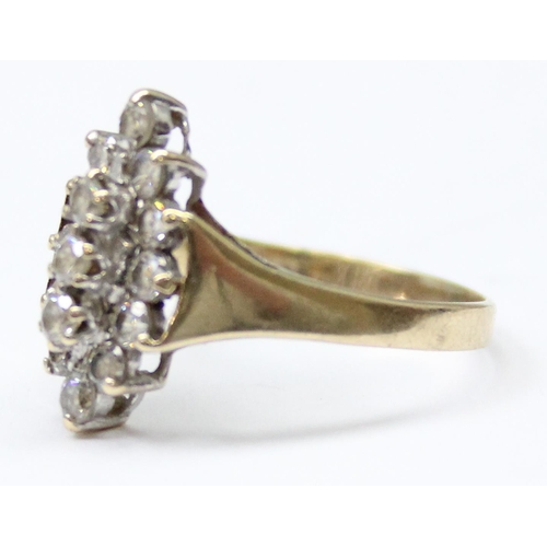 1140 - A 9ct gold and retro style white stone set ring, approx size S, approx 3.01g gross