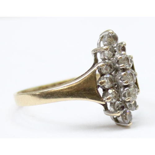 1140 - A 9ct gold and retro style white stone set ring, approx size S, approx 3.01g gross