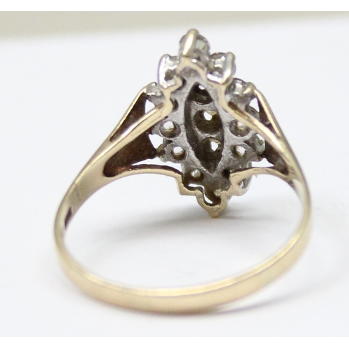 1140 - A 9ct gold and retro style white stone set ring, approx size S, approx 3.01g gross