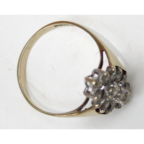 1140 - A 9ct gold and retro style white stone set ring, approx size S, approx 3.01g gross