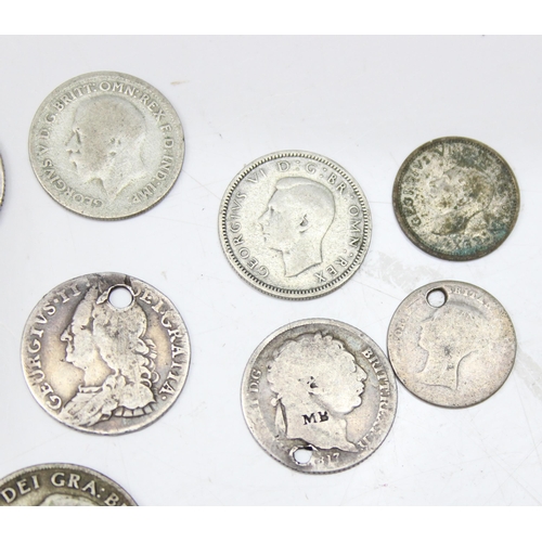 1200 - Qty of assorted silver coins, all Charles II to Queen Victoria, approx 28.55g gross, qty of British ... 