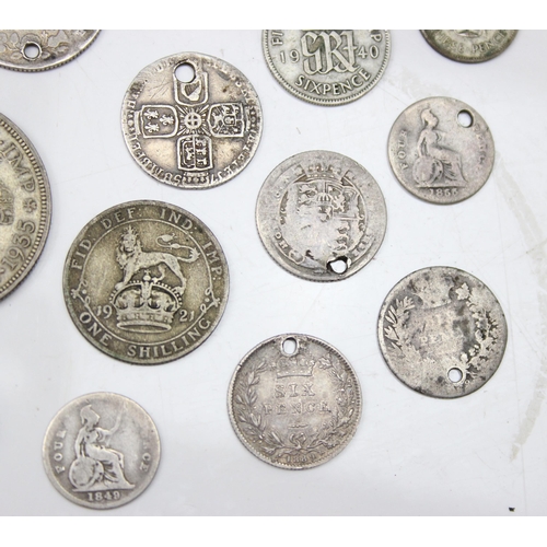 1200 - Qty of assorted silver coins, all Charles II to Queen Victoria, approx 28.55g gross, qty of British ... 