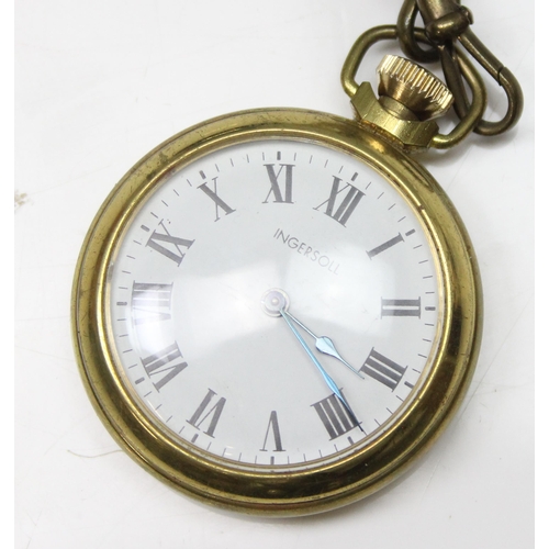 1329 - A gold plated Ingersoll pocket watch with gold plated chain and a gold plated Smith's pocket watch a... 