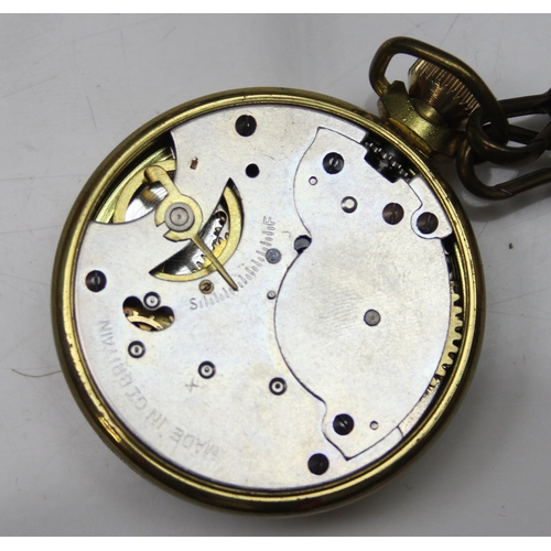 1329 - A gold plated Ingersoll pocket watch with gold plated chain and a gold plated Smith's pocket watch a... 