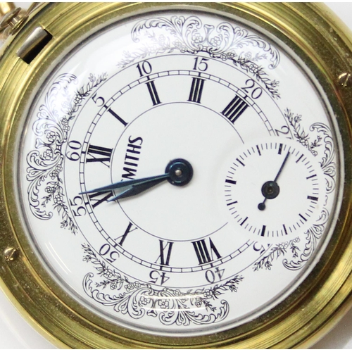 1329 - A gold plated Ingersoll pocket watch with gold plated chain and a gold plated Smith's pocket watch a... 